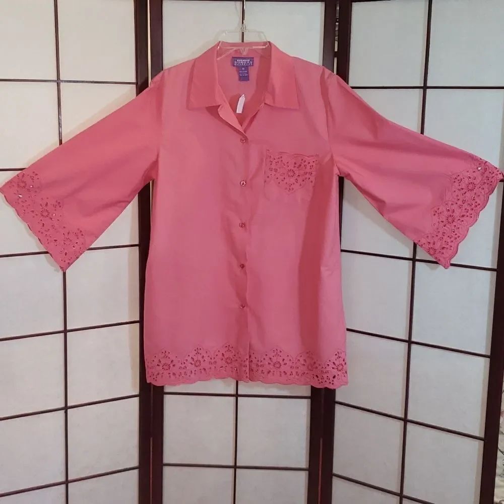 Suzanne Somers Pink Floral Embroidered Top